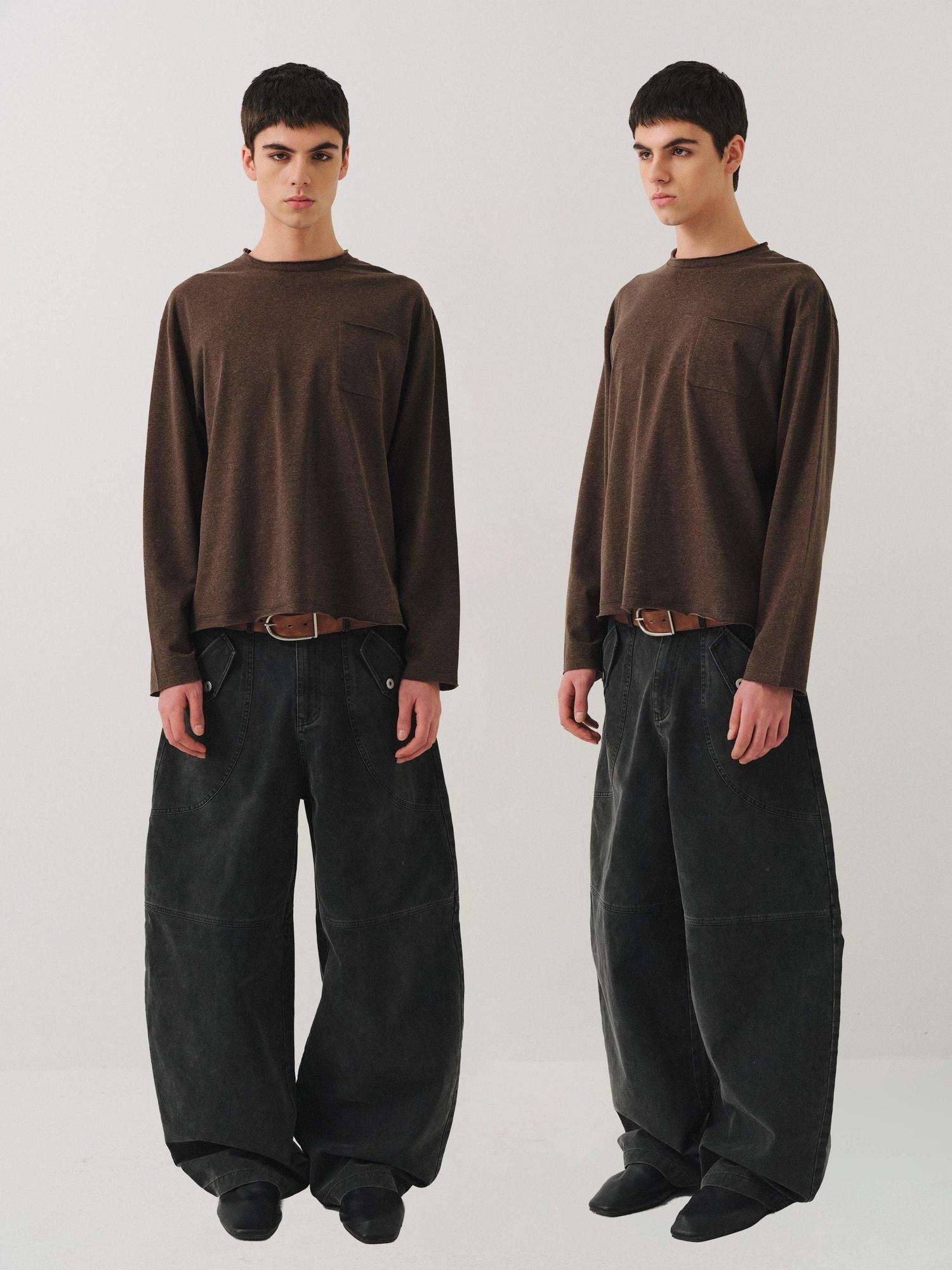 VLABMADE Breathable Cotton Lyocell Linen Pocket Regular Fit Unisex Long Sleeve T-Shirts