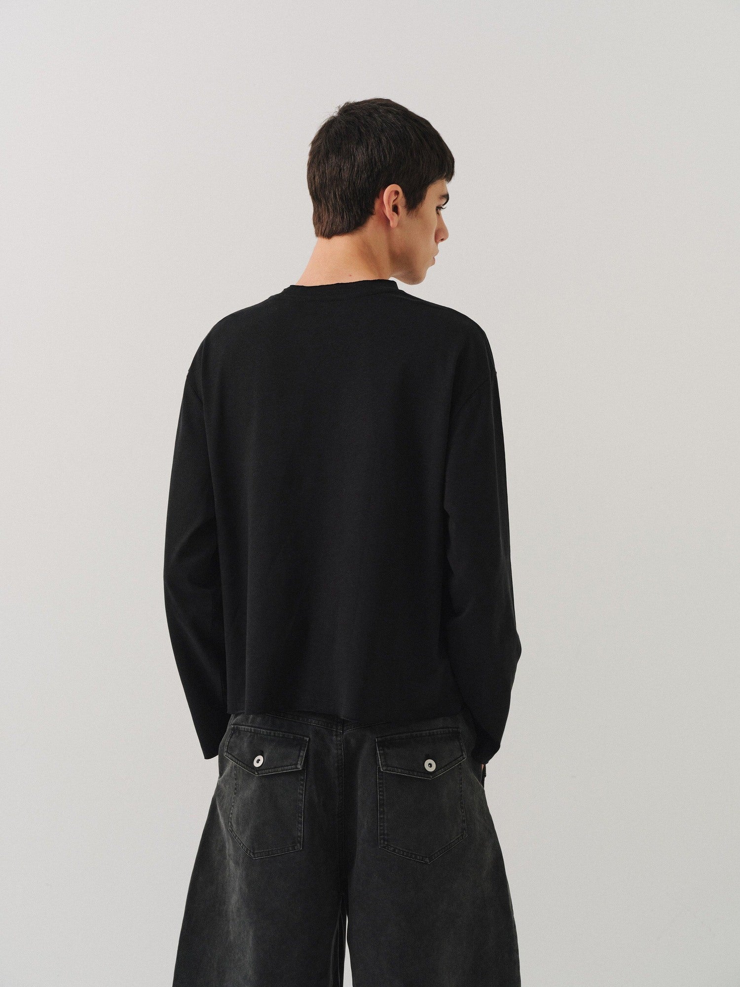 VLABMADE Breathable Cotton Lyocell Linen Pocket Regular Fit Unisex Long Sleeve T-Shirts
