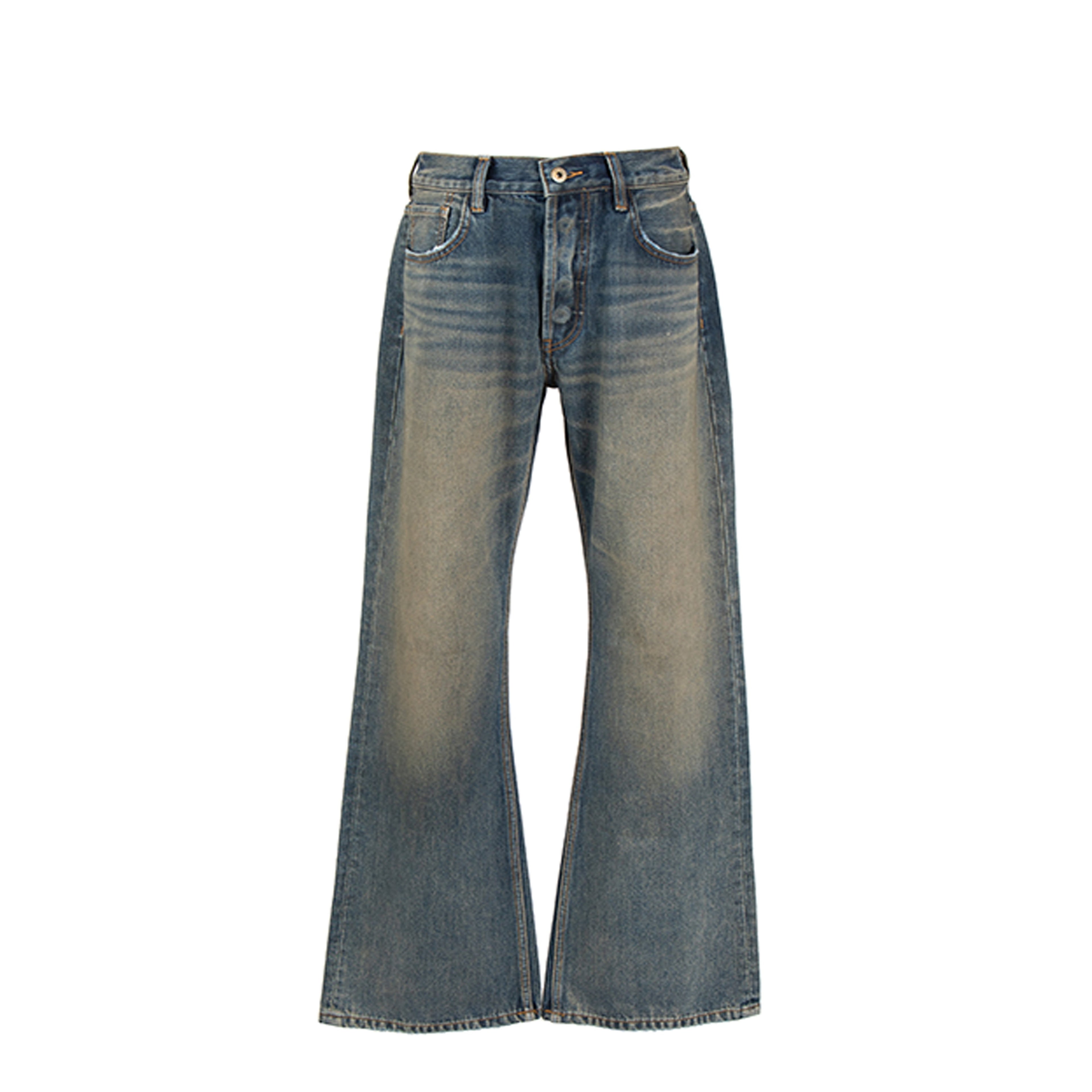 VLABMADE_Breathable_Cotton_Mid_Rise_Raw_Hem_Zip_Pocket_Casual_Blue_Denim_Flared_Jeans_MISSTT