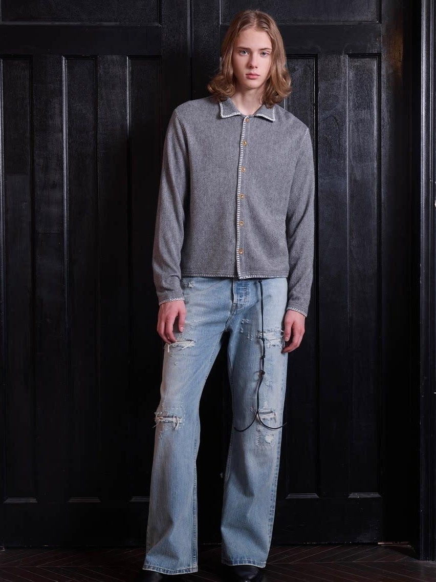 VLABMADE Breathable Cotton Ripped Mid Rise Light Wash Casual Loose Fit Flared Jeans