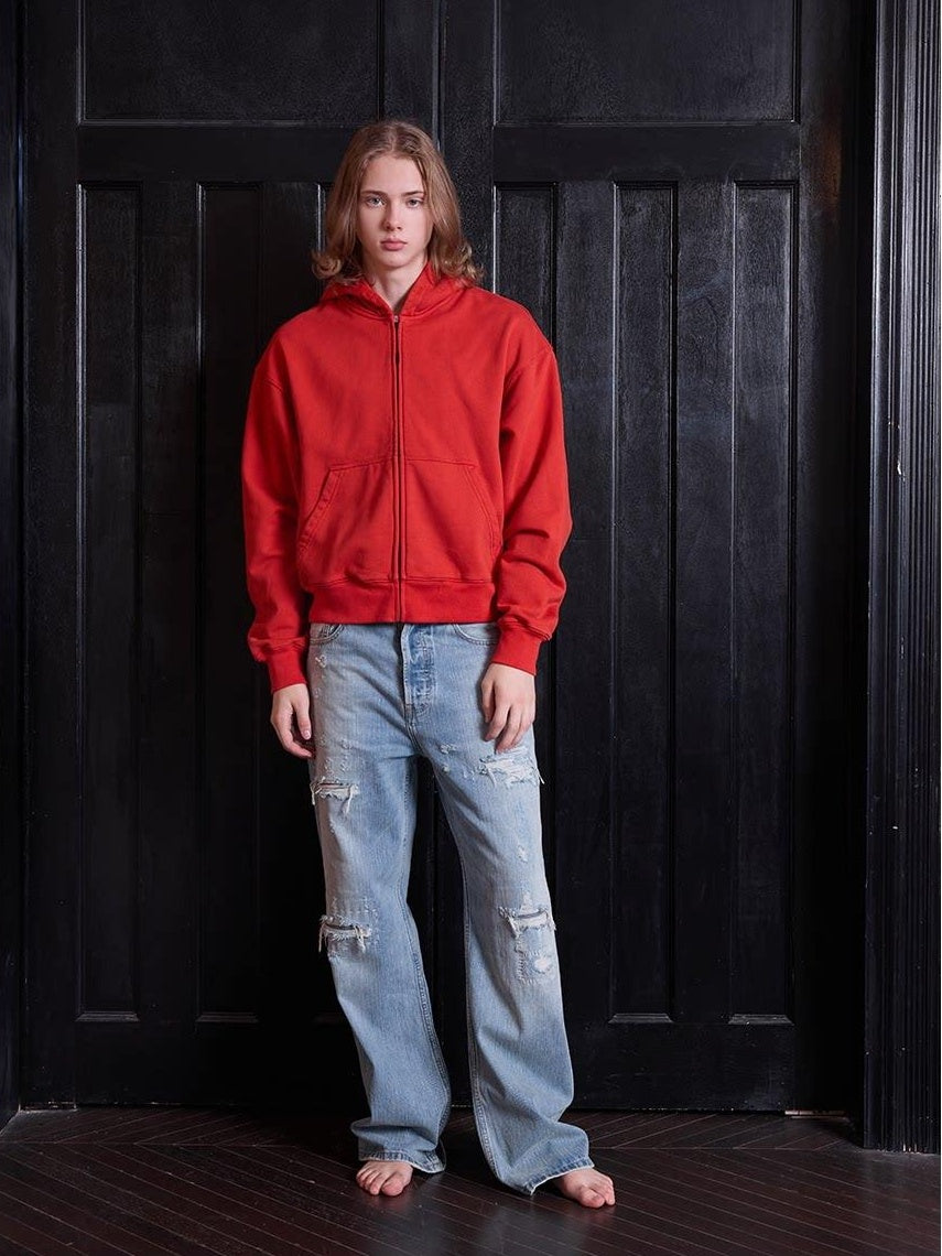 VLABMADE Breathable Cotton Ripped Mid Rise Light Wash Casual Loose Fit Flared Jeans