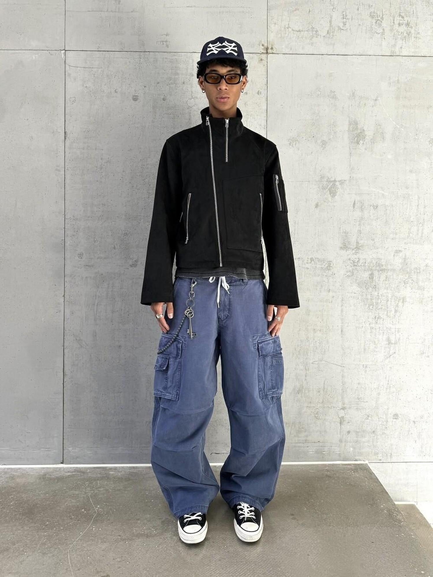 VLABMADE Breathable Distressed Loose Straight Leg Natural Waist Casual Wide Cargo Pants