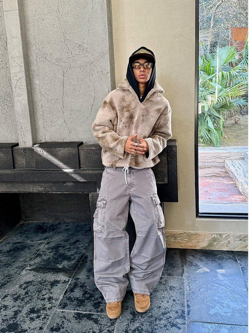 VLABMADE Breathable Distressed Loose Straight Leg Natural Waist Casual Wide Cargo Pants
