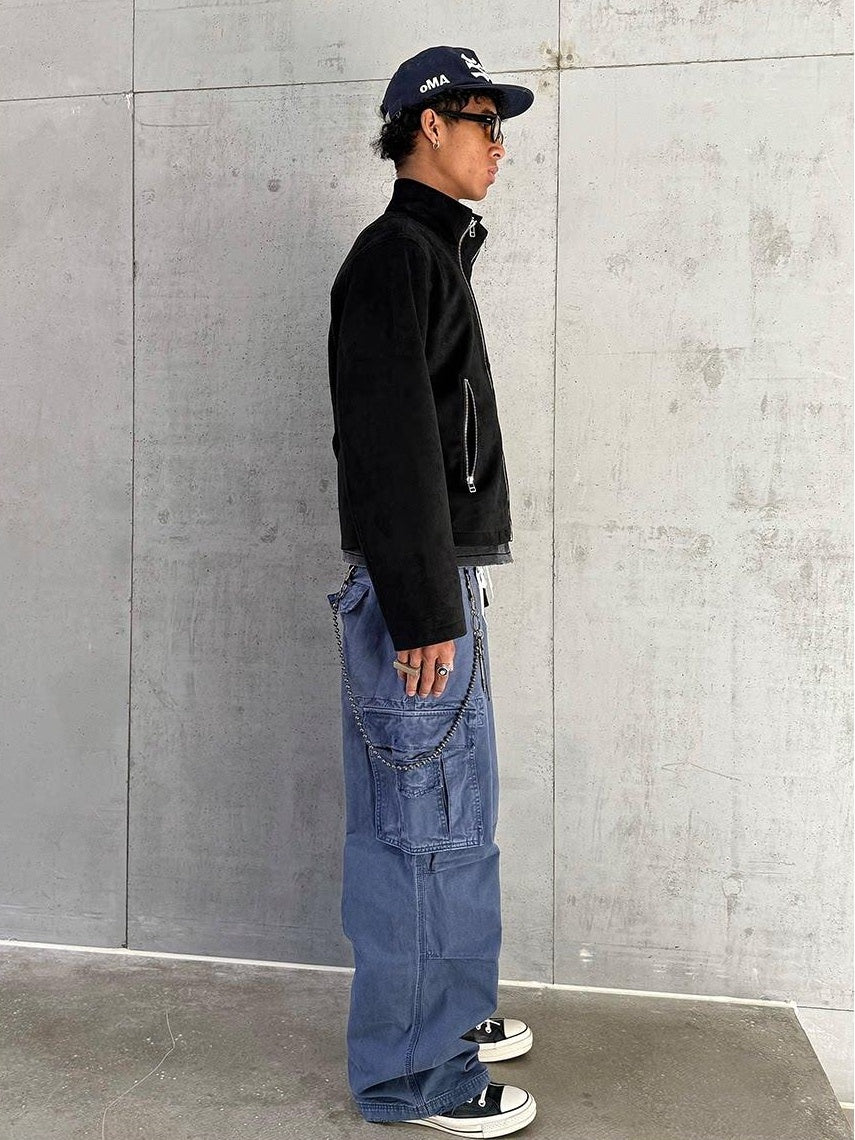VLABMADE Breathable Distressed Loose Straight Leg Natural Waist Casual Wide Cargo Pants