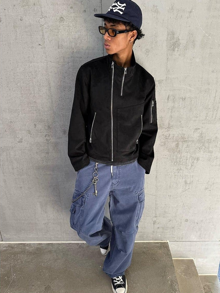 VLABMADE Breathable Distressed Loose Straight Leg Natural Waist Casual Wide Cargo Pants