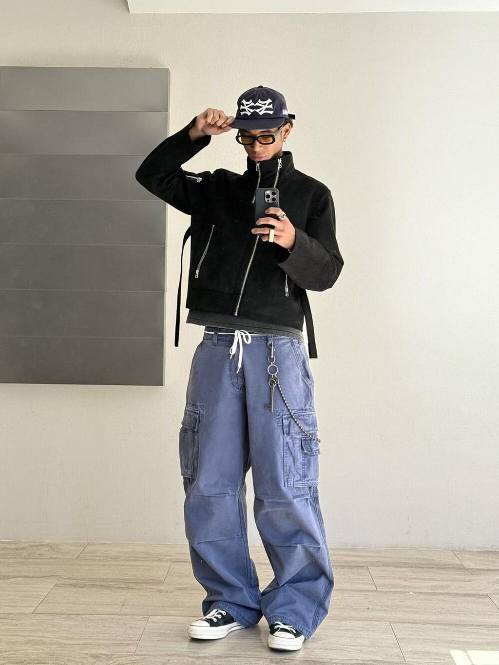 VLABMADE Breathable Distressed Loose Straight Leg Natural Waist Casual Wide Cargo Pants