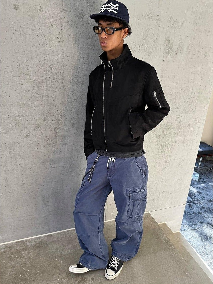 VLABMADE Breathable Distressed Loose Straight Leg Natural Waist Casual Wide Cargo Pants
