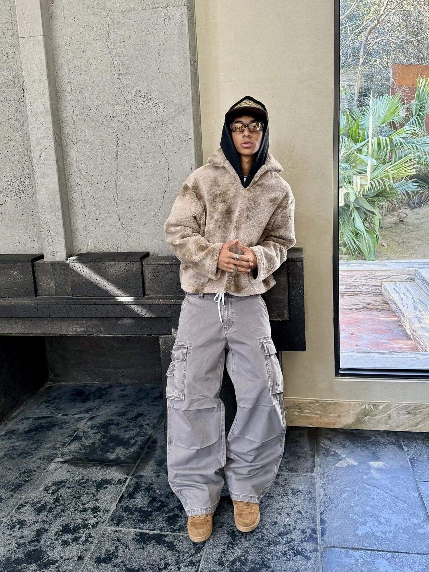 VLABMADE Breathable Distressed Loose Straight Leg Natural Waist Casual Wide Cargo Pants