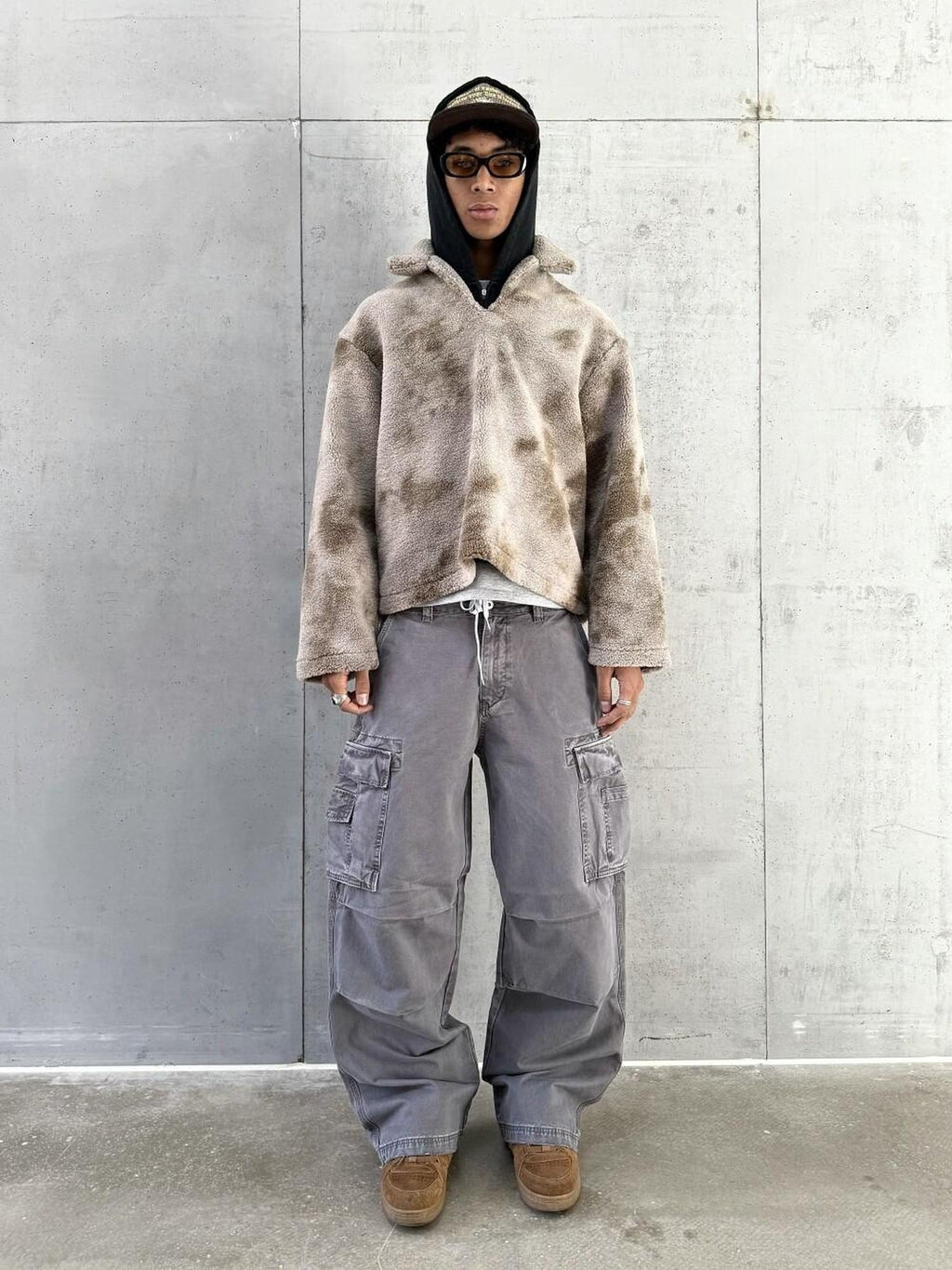 VLABMADE Breathable Distressed Loose Straight Leg Natural Waist Casual Wide Cargo Pants