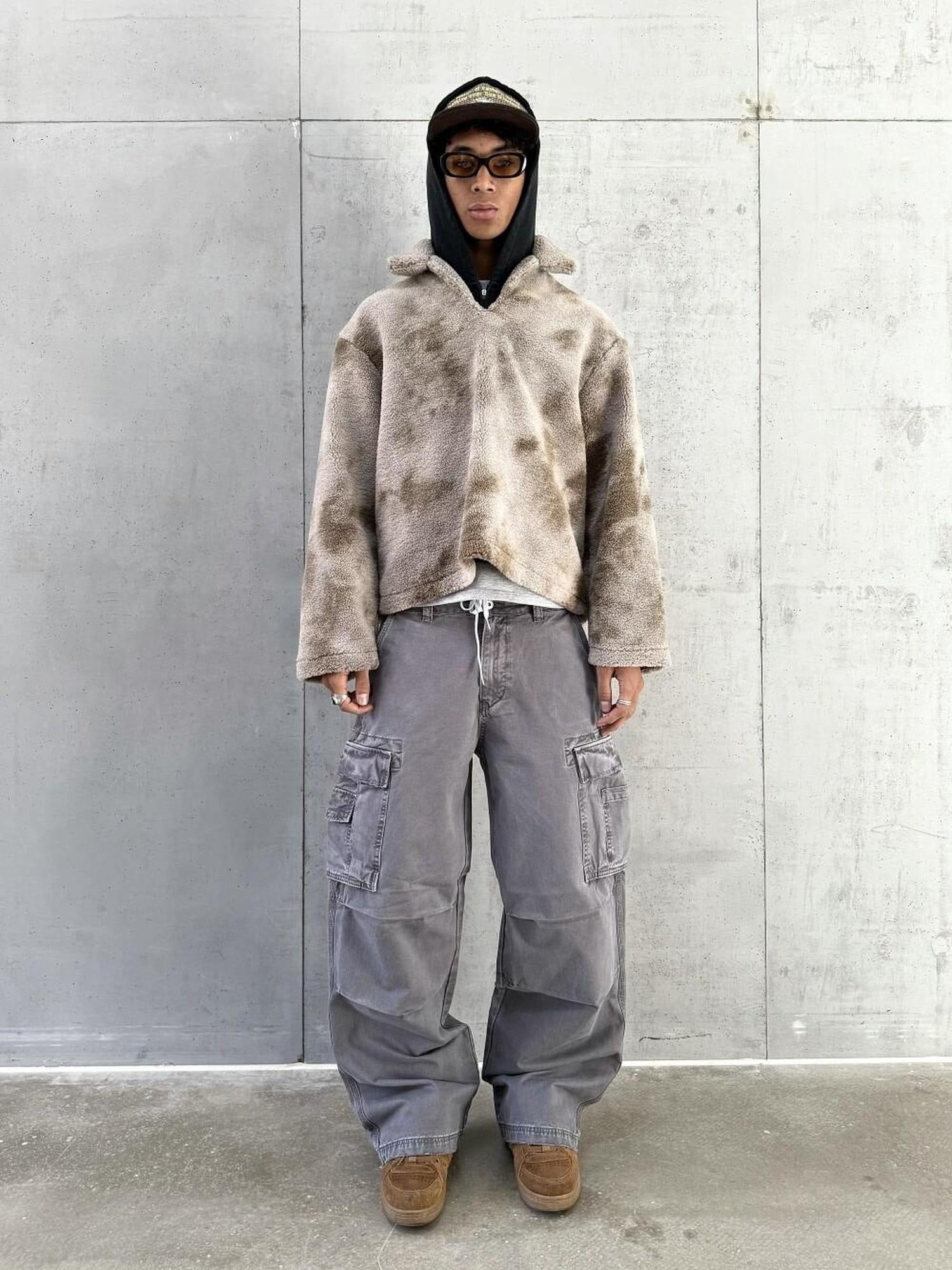 VLABMADE Breathable Distressed Loose Straight Leg Natural Waist Casual Wide Cargo Pants