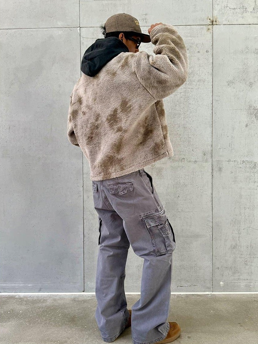 VLABMADE Breathable Distressed Loose Straight Leg Natural Waist Casual Wide Cargo Pants