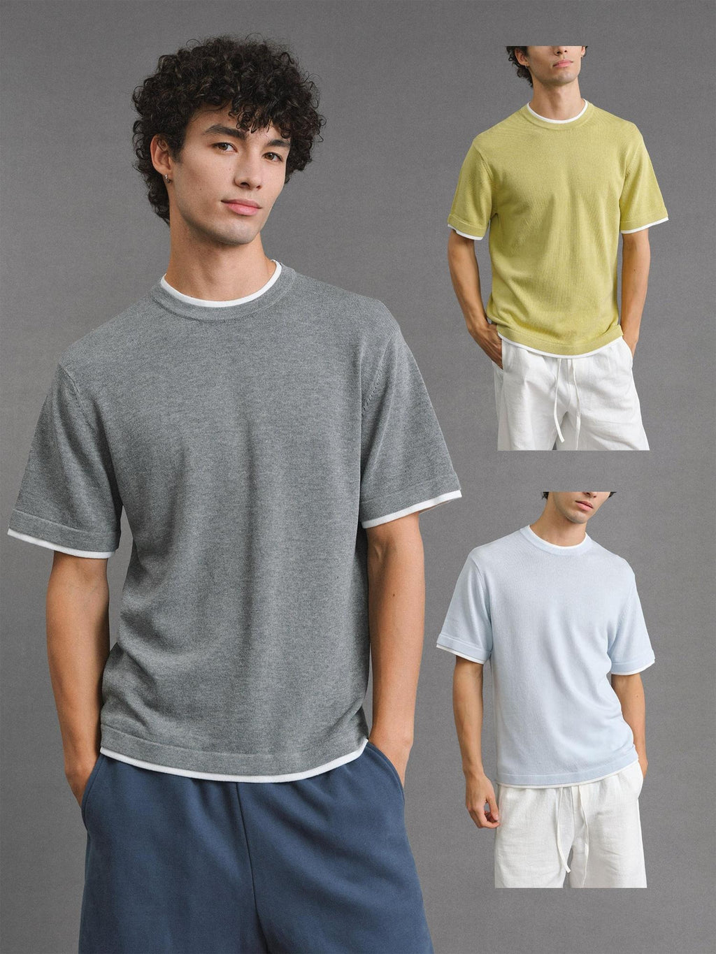 VLABMADE Breathable Linen Blend Loose Fit Faux Layered Unisex Solid Short Sleeve T-Shirts