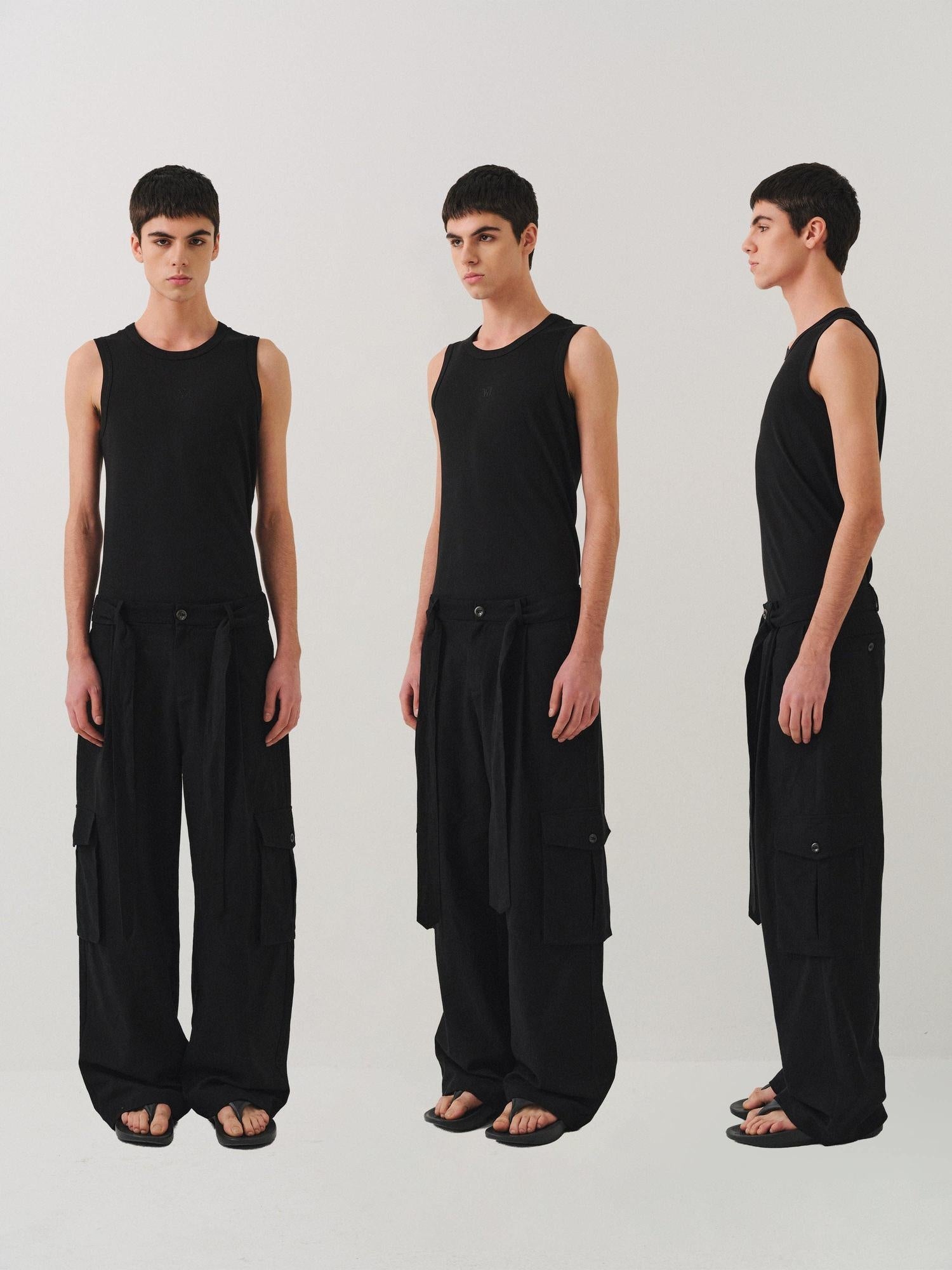 VLABMADE Breathable Linen Blend Loose Midrise Unisex Cargo Pockets Wide Cargo Pants