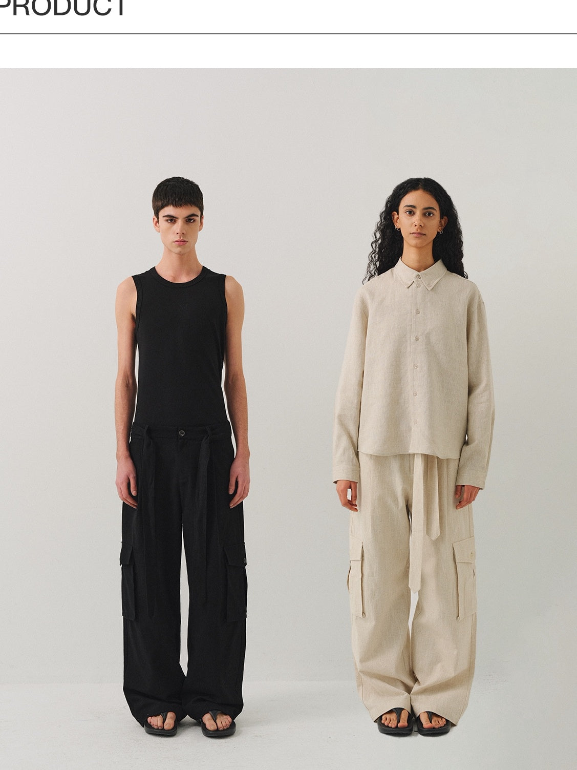 VLABMADE Breathable Linen Blend Loose Midrise Unisex Cargo Pockets Wide Cargo Pants
