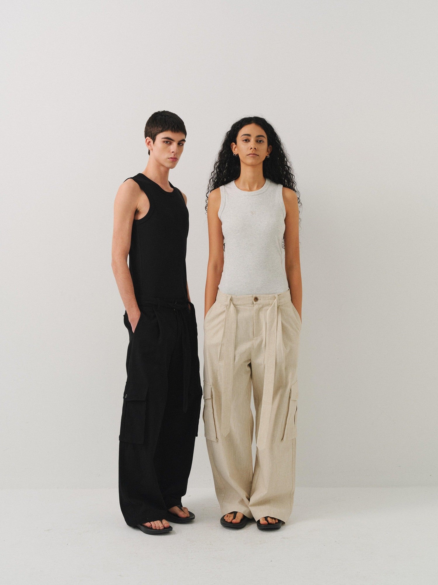 VLABMADE Breathable Linen Blend Loose Midrise Unisex Cargo Pockets Wide Cargo Pants