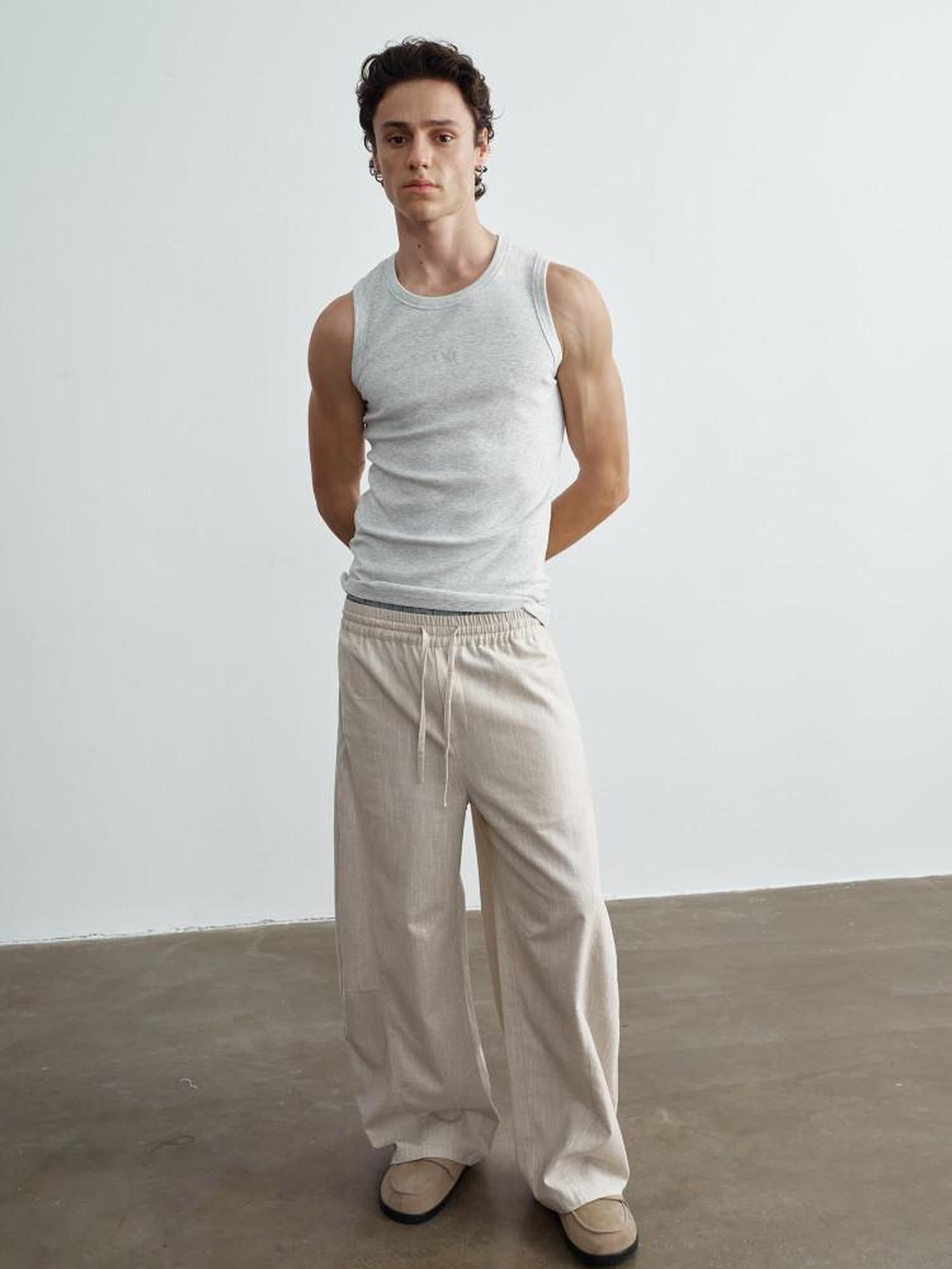 VLABMADE Breathable Linen Blend Relaxed Wideleg Tie Waist Straight-Leg Casual Trousers