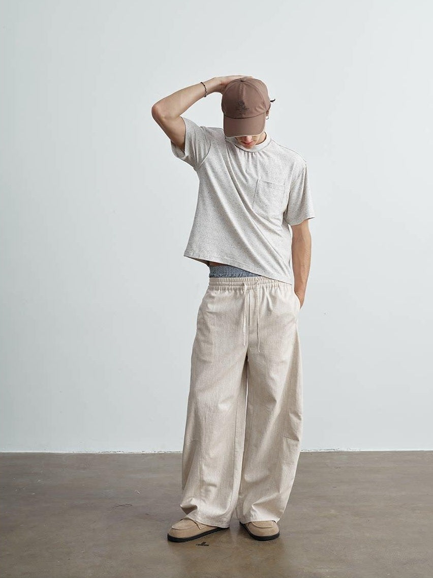 VLABMADE Breathable Linen Blend Relaxed Wideleg Tie Waist Straight-Leg Casual Trousers