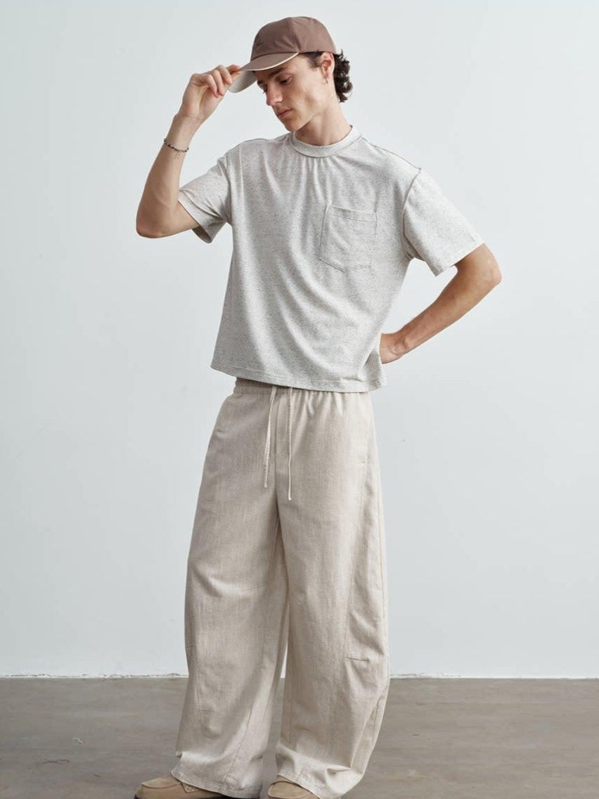VLABMADE Breathable Linen Blend Relaxed Wideleg Tie Waist Straight-Leg Casual Trousers