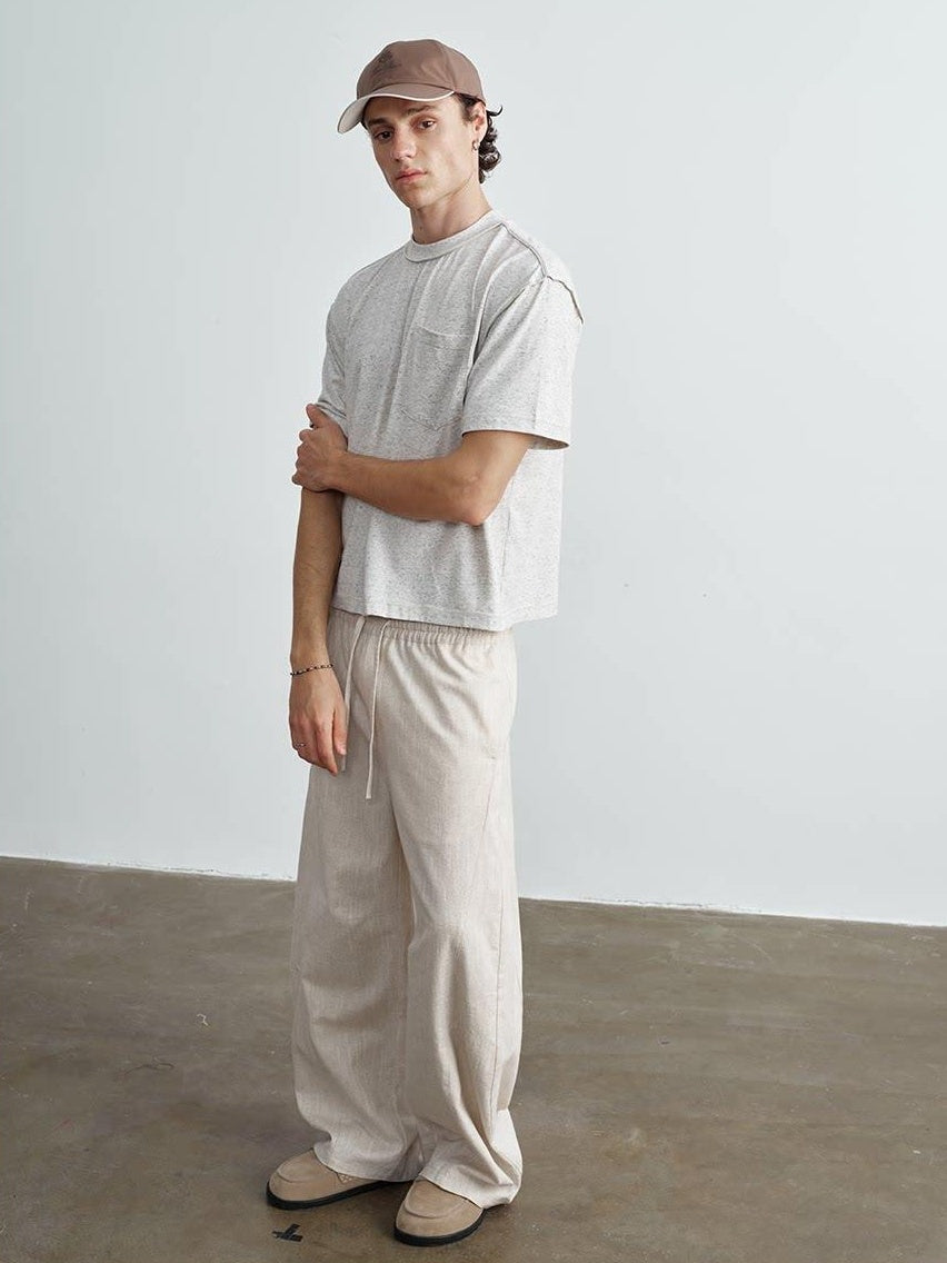 VLABMADE Breathable Linen Blend Relaxed Wideleg Tie Waist Straight-Leg Casual Trousers