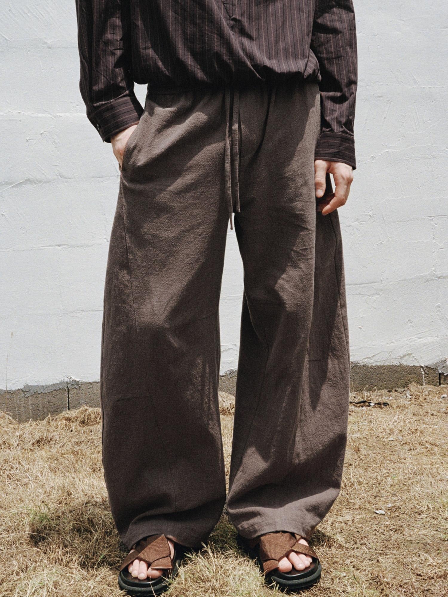 VLABMADE Breathable Linen Blend Relaxed Wideleg Tie Waist Straight-Leg Casual Trousers