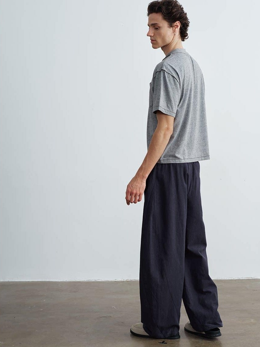 VLABMADE Breathable Linen Blend Relaxed Wideleg Tie Waist Straight-Leg Casual Trousers