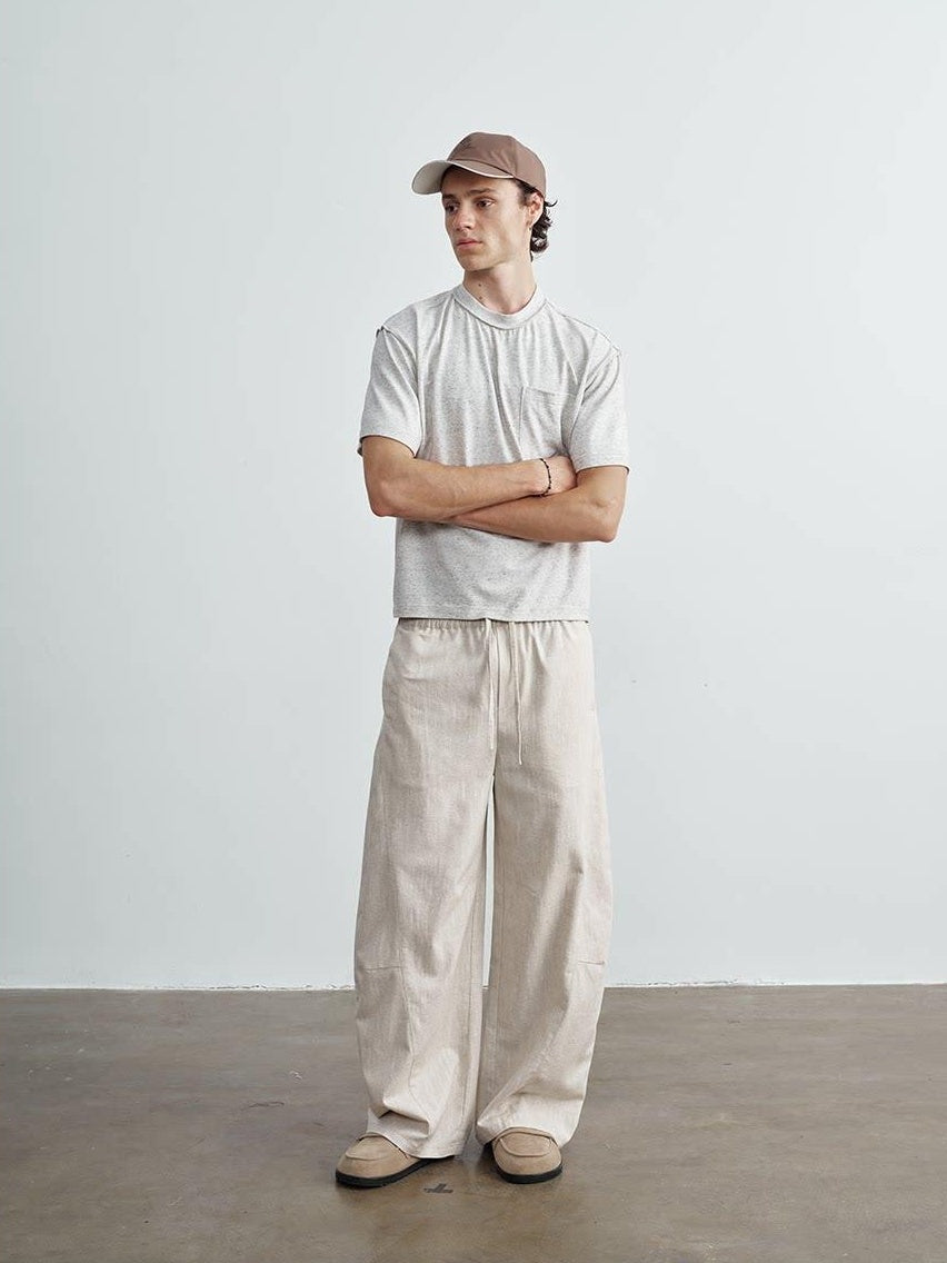 VLABMADE Breathable Linen Blend Relaxed Wideleg Tie Waist Straight-Leg Casual Trousers