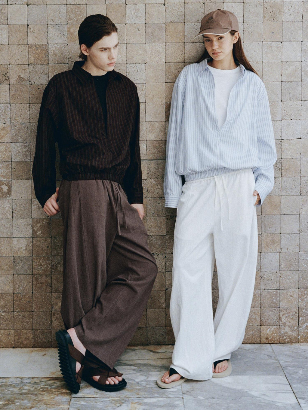 VLABMADE Breathable Linen Cotton Loose Fit Patchwork Unisex Barrel-Leg Casual Trousers