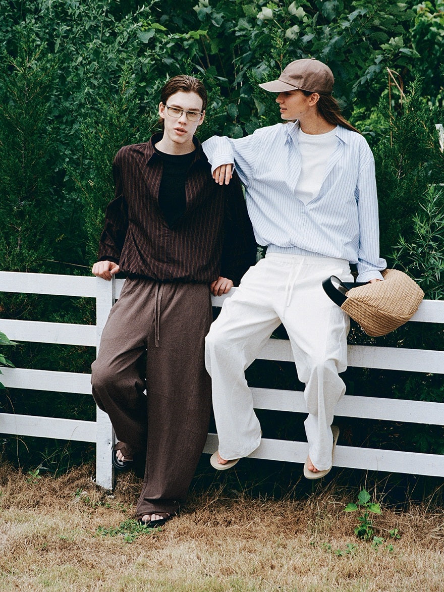 VLABMADE Breathable Linen Cotton Loose Fit Patchwork Unisex Barrel-Leg Casual Trousers