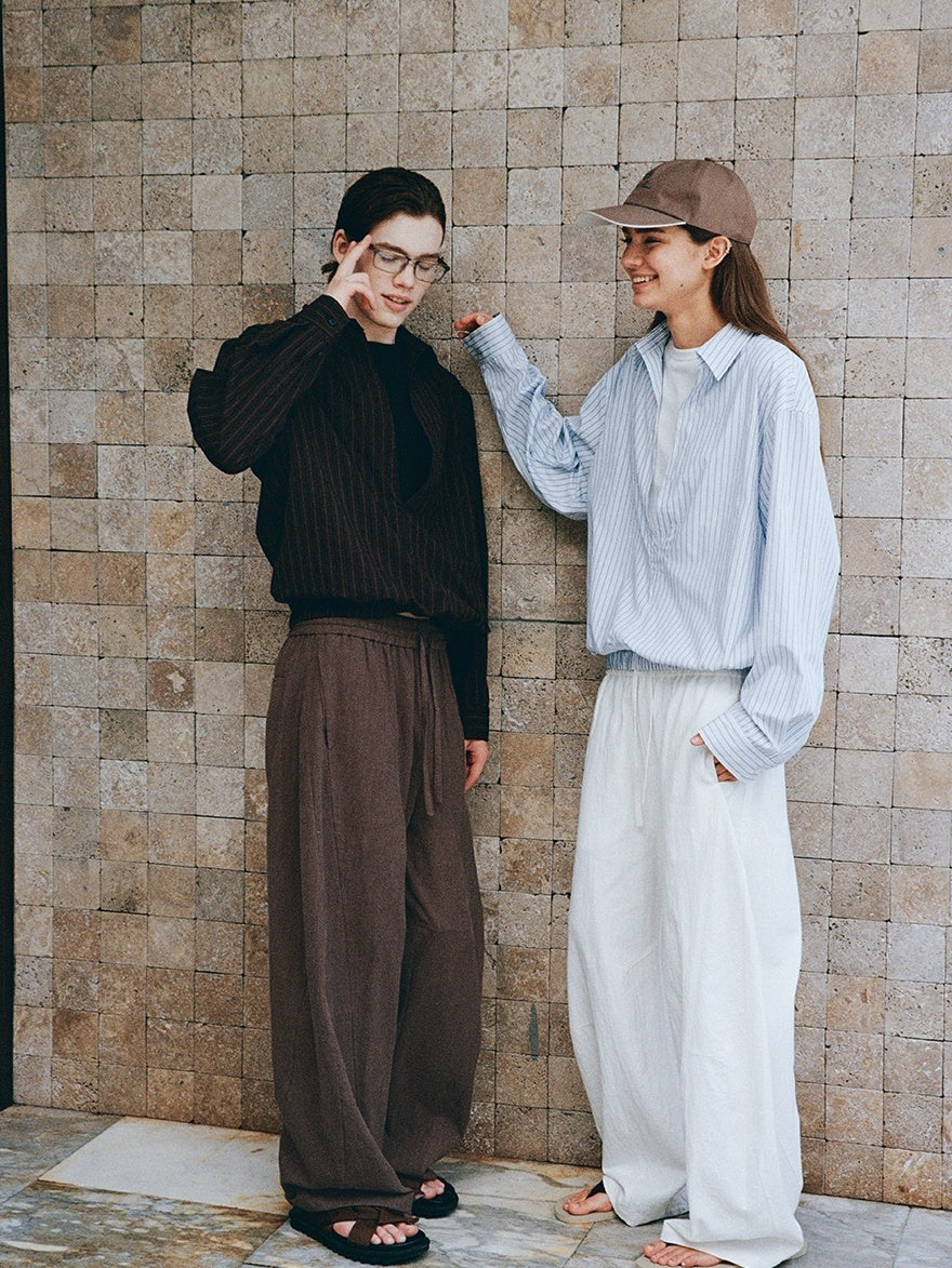 VLABMADE Breathable Linen Cotton Loose Fit Patchwork Unisex Barrel-Leg Casual Trousers