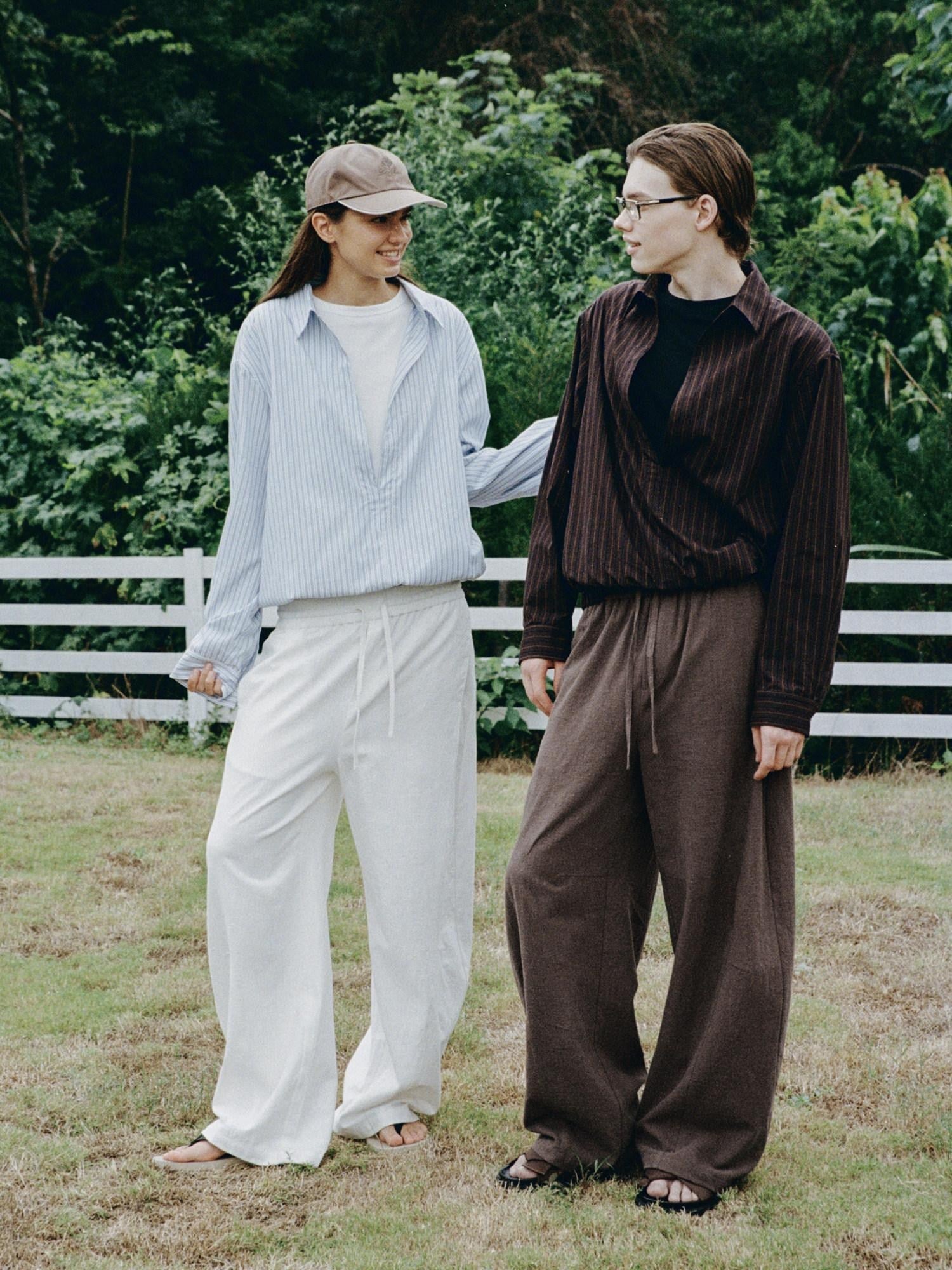 VLABMADE Breathable Linen Cotton Loose Fit Patchwork Unisex Barrel-Leg Casual Trousers