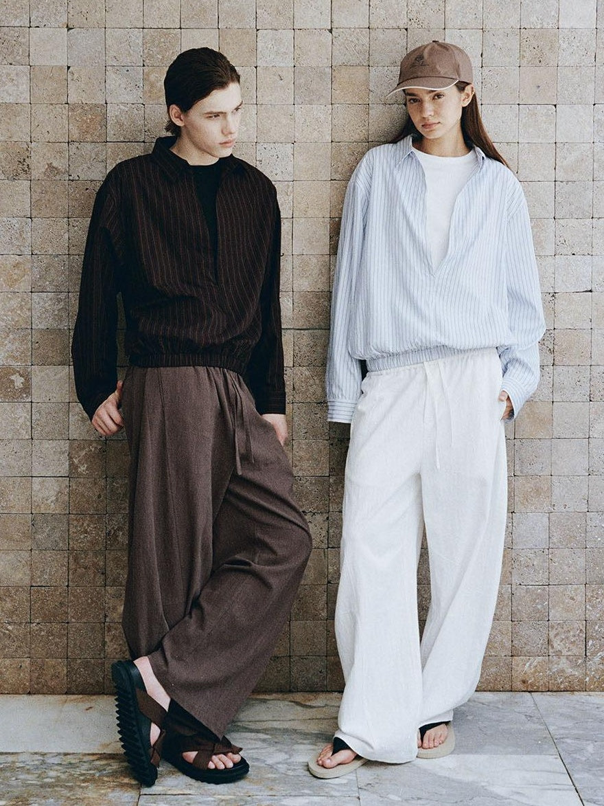VLABMADE Breathable Linen Cotton Loose Fit Patchwork Unisex Barrel-Leg Casual Trousers