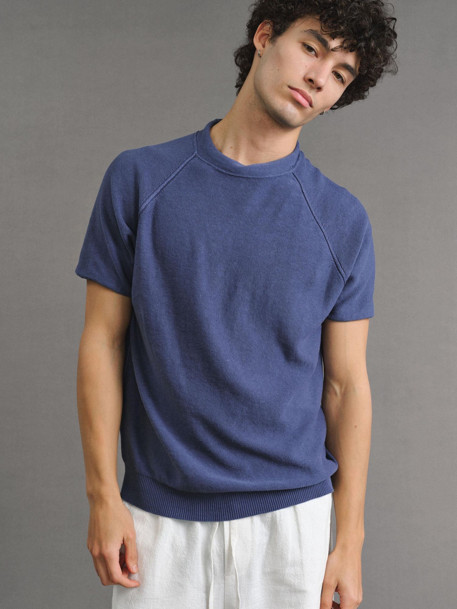 VLABMADE Breathable Linen Cotton Loose Ribbed Raglan Unisex Solid Short Sleeve T-Shirts