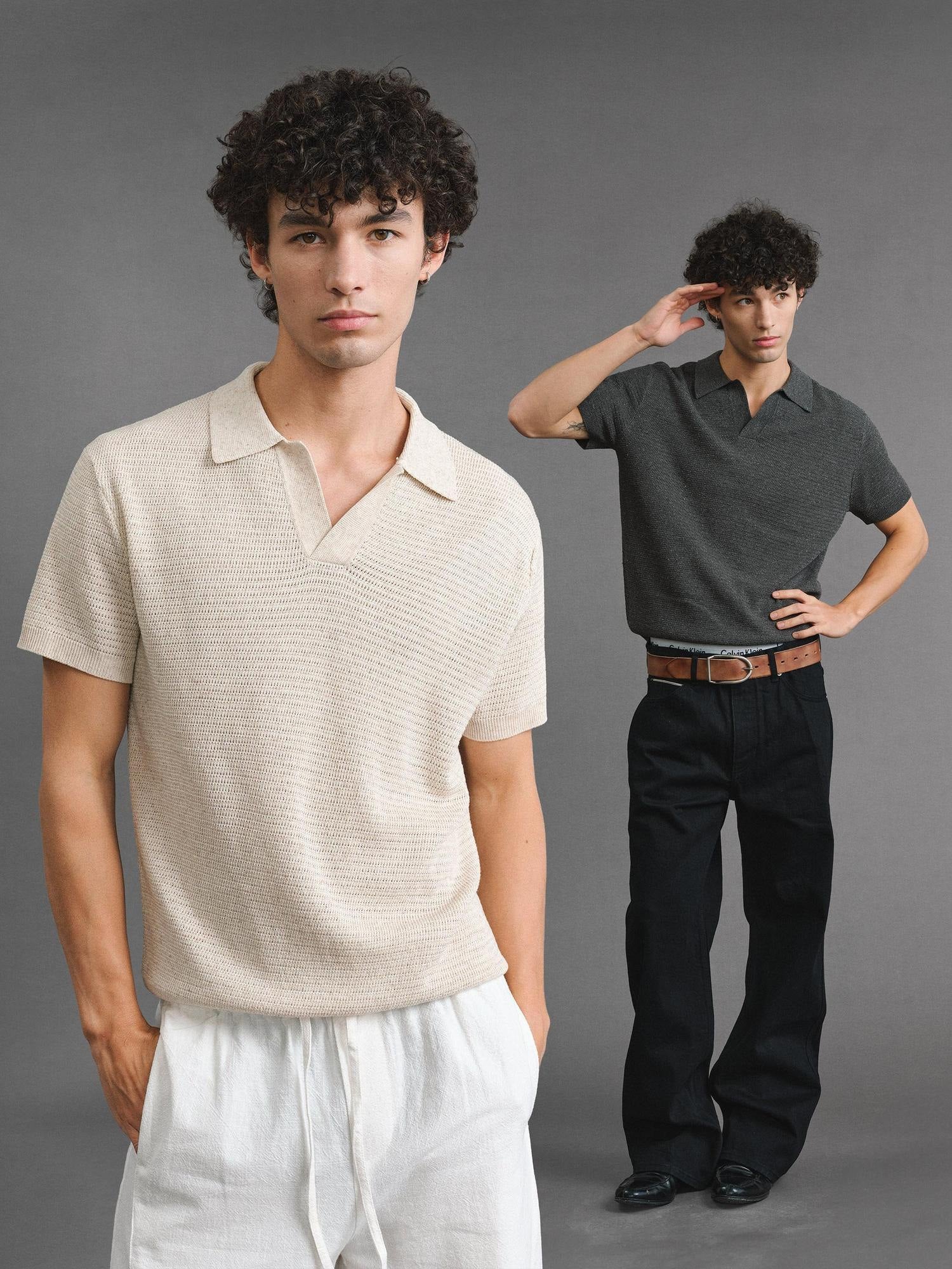VLABMADE Breathable Linen Mix Seagull Neck Regular Unisex Solid Short Sleeve Polo Shirts