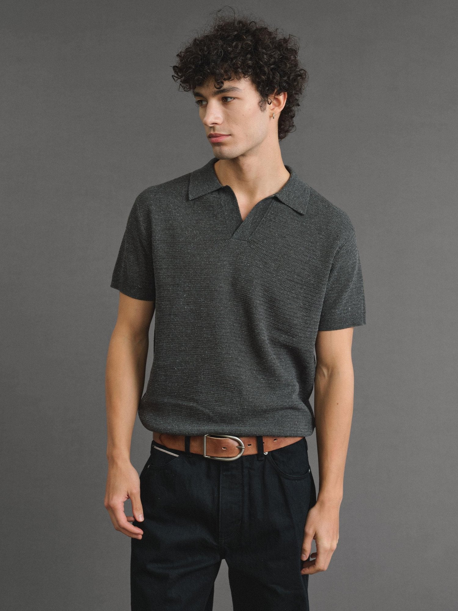 VLABMADE Breathable Linen Mix Seagull Neck Regular Unisex Solid Short Sleeve Polo Shirts