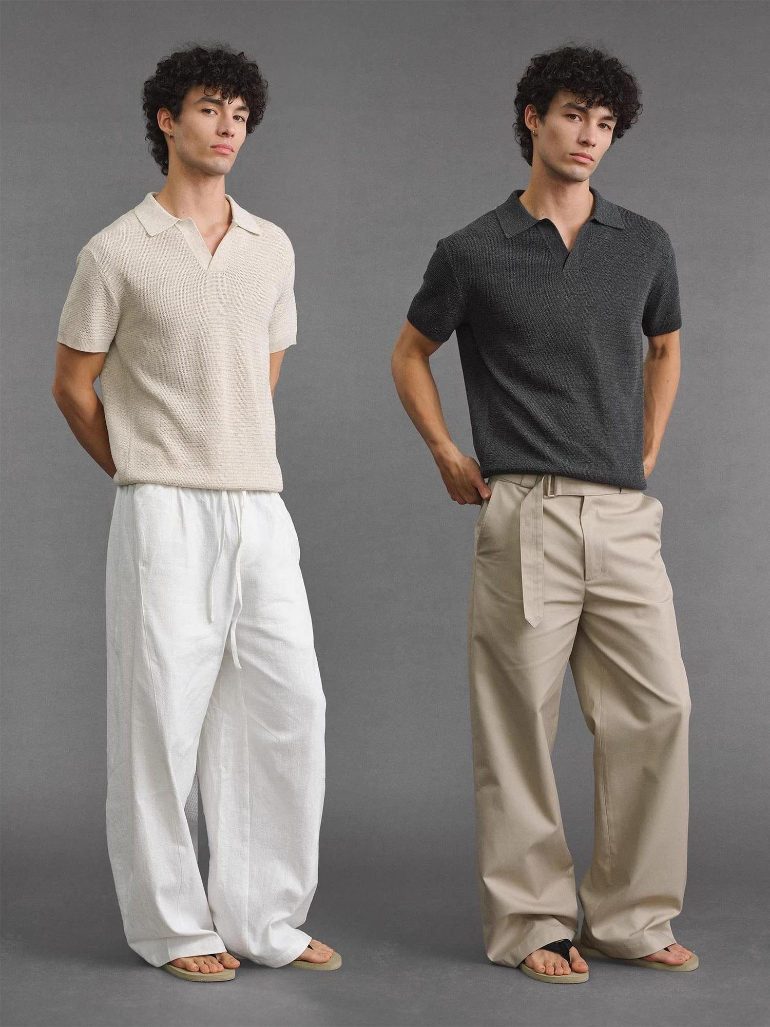 VLABMADE Breathable Linen Mix Seagull Neck Regular Unisex Solid Short Sleeve Polo Shirts