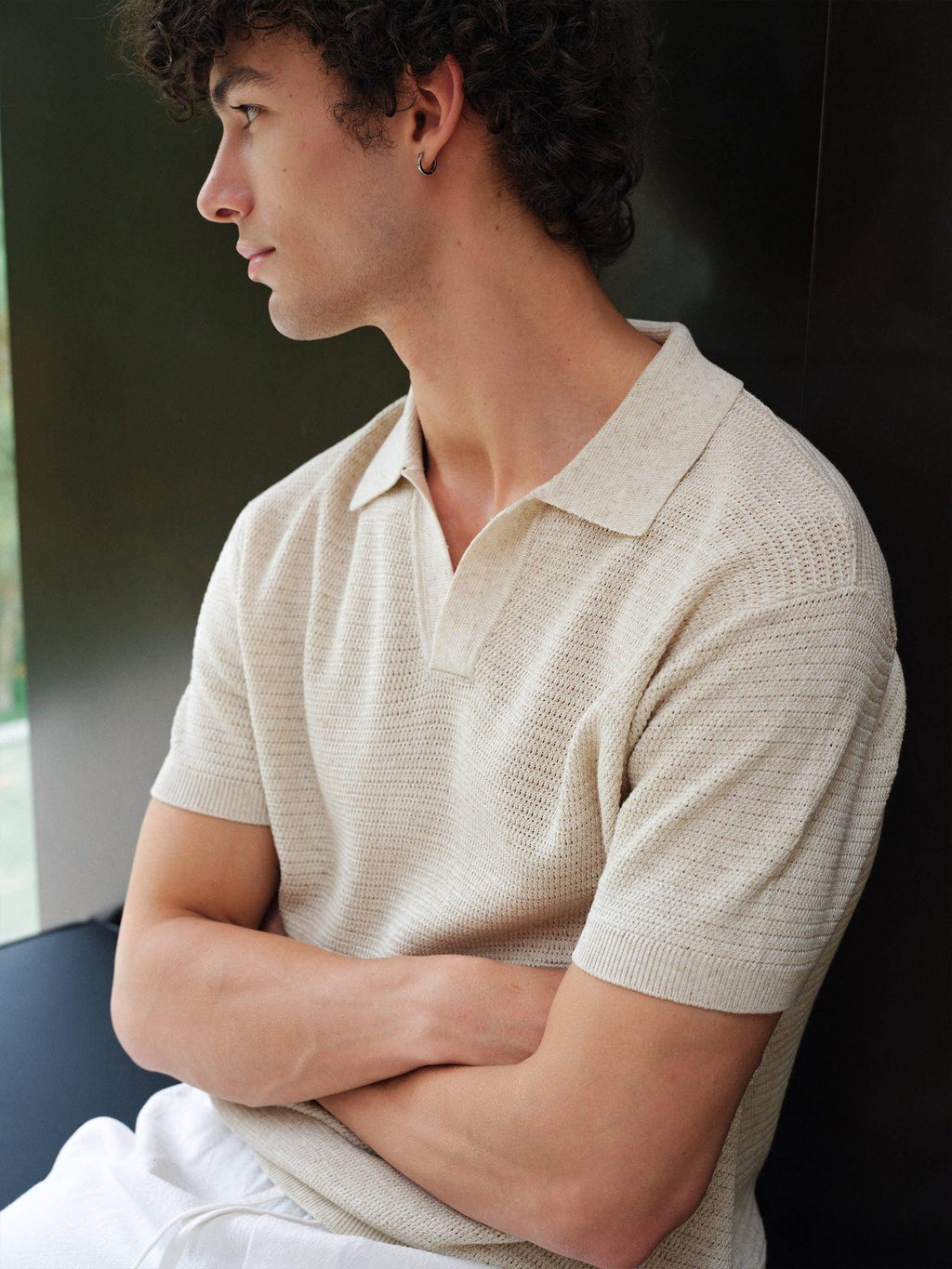 VLABMADE Breathable Linen Mix Seagull Neck Regular Unisex Solid Short Sleeve Polo Shirts
