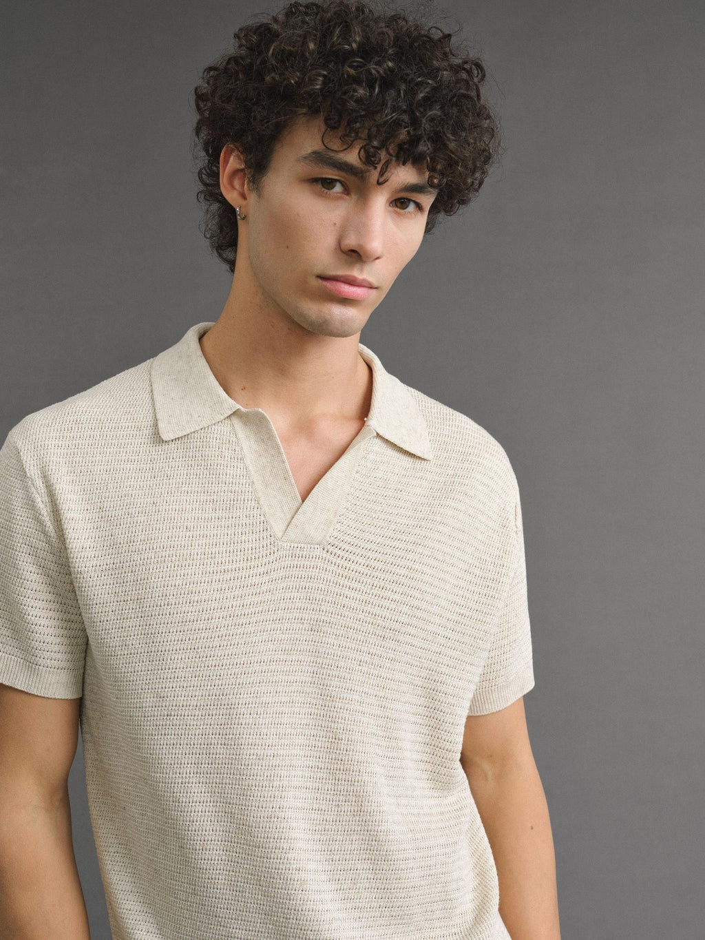VLABMADE Breathable Linen Mix Seagull Neck Regular Unisex Solid Short Sleeve Polo Shirts