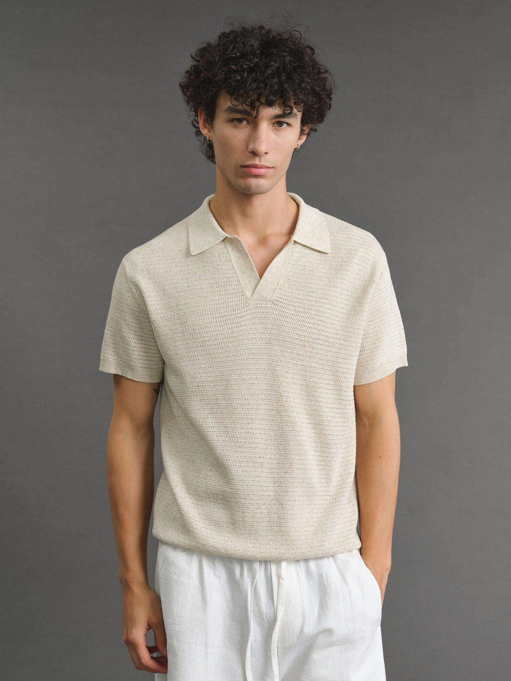 VLABMADE Breathable Linen Mix Seagull Neck Regular Unisex Solid Short Sleeve Polo Shirts