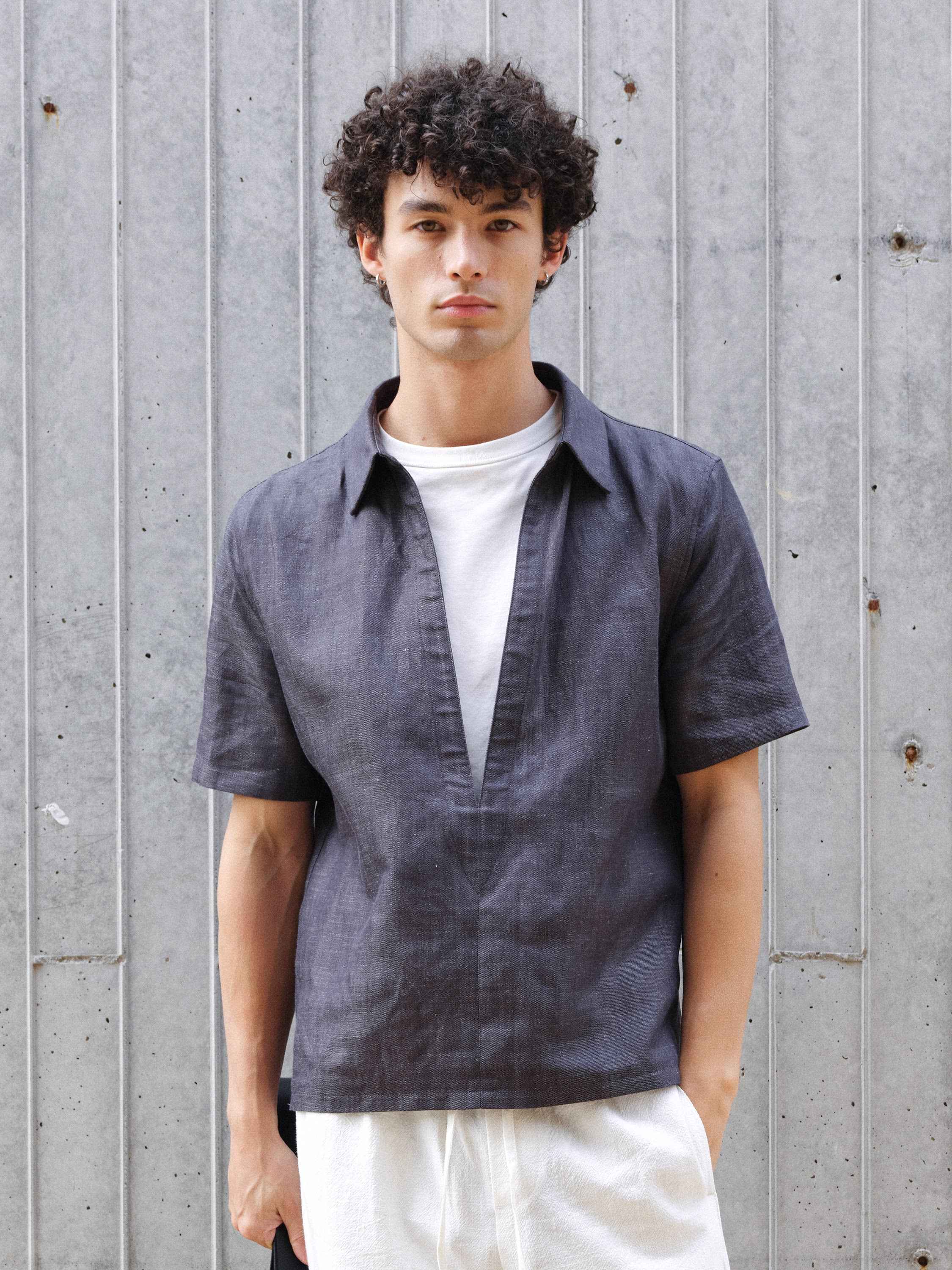 VLABMADE_Breathable_Lyocell_Linen_Vneck_Layered_Loose_Unisex_Blue_Short_Sleeve_Shirts_MISSTT