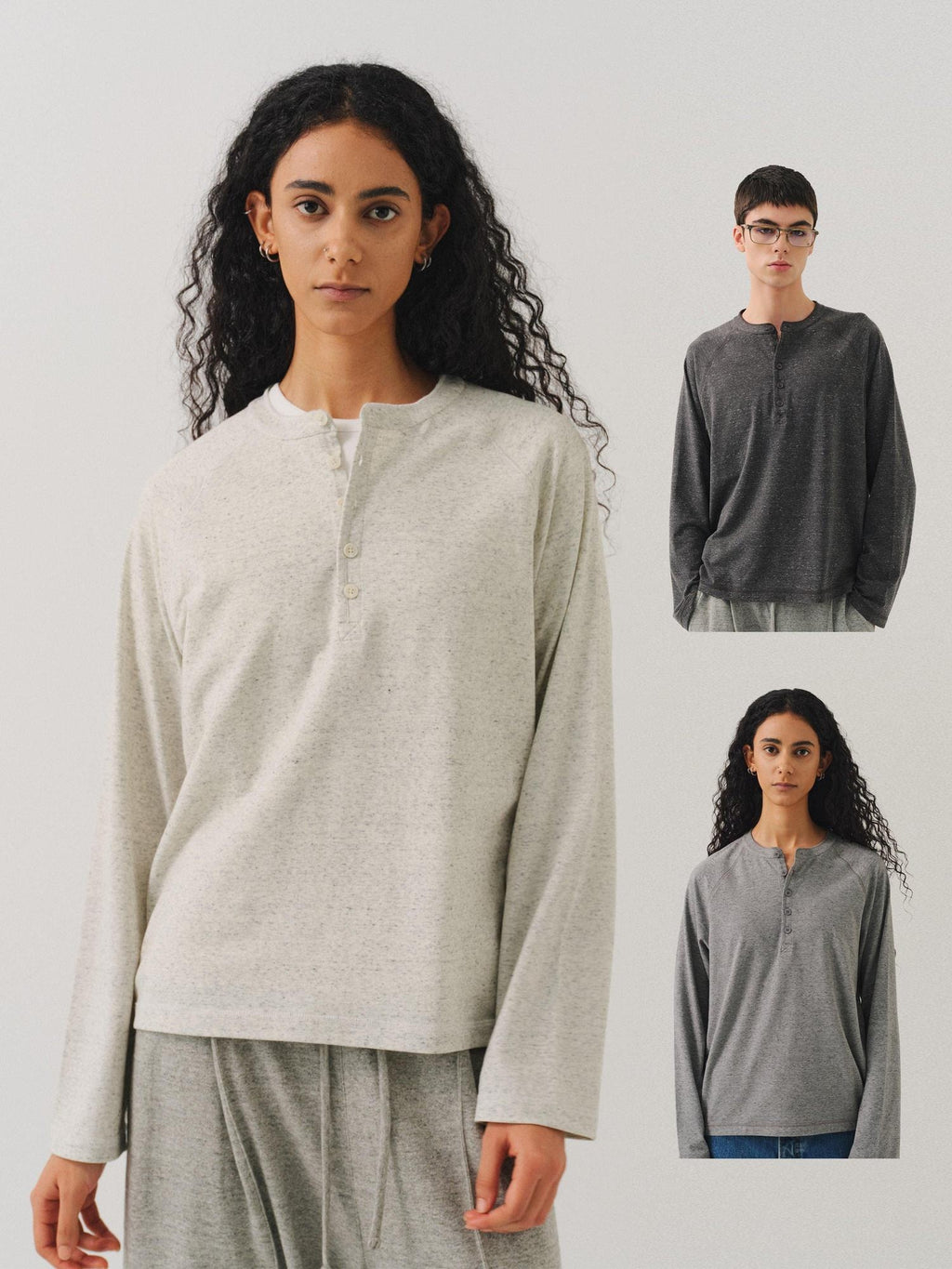 VLABMADE Breathable Midweight Henley Raglan Unisex Cotton Blend Long Sleeve T-Shirts
