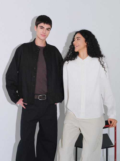 VLABMADE Breathable Ultralight Linen Button Loose Cropped Men Long Sleeve Shirts