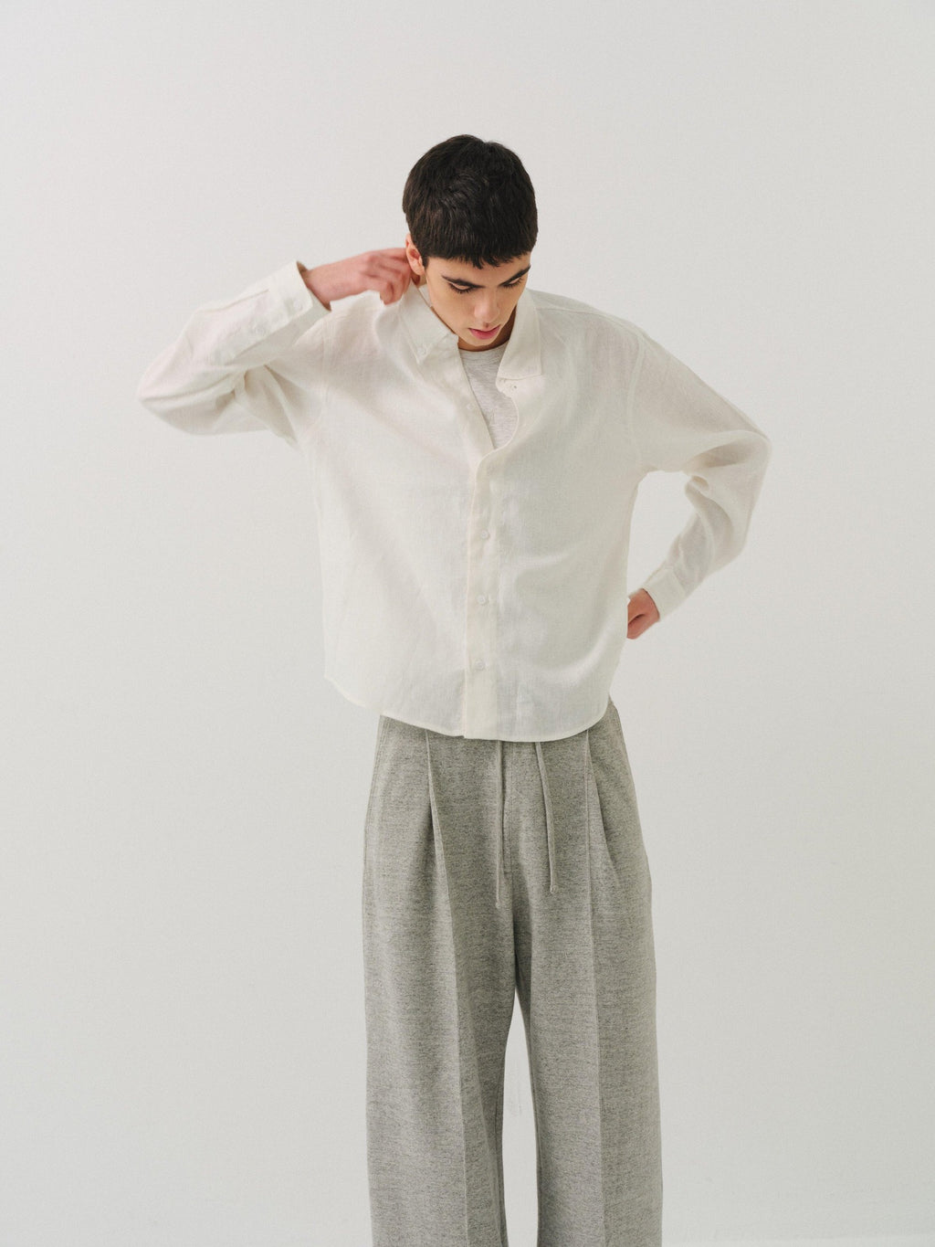 VLABMADE Breathable Ultralight Linen Button Loose Cropped Men Long Sleeve Shirts