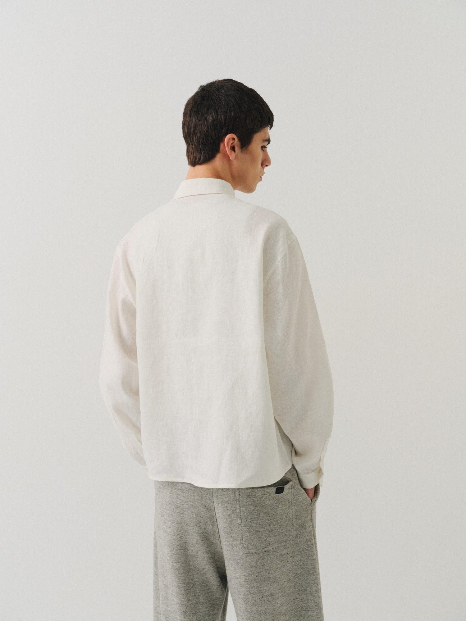 VLABMADE Breathable Ultralight Linen Button Loose Cropped Men Long Sleeve Shirts