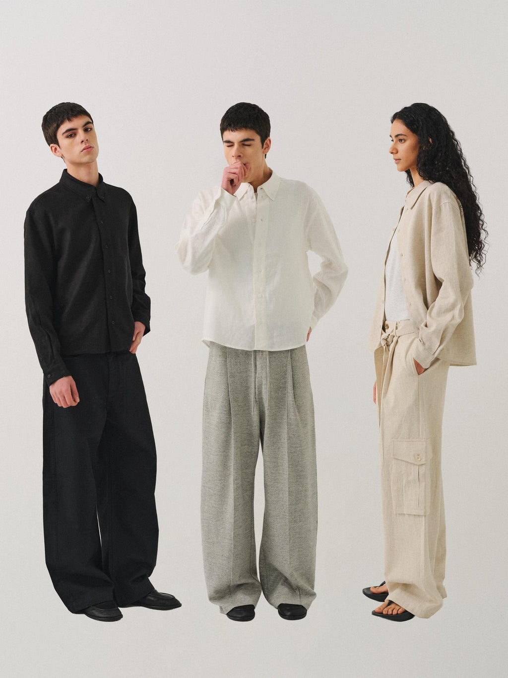 VLABMADE Breathable Ultralight Linen Button Loose Cropped Men Long Sleeve Shirts