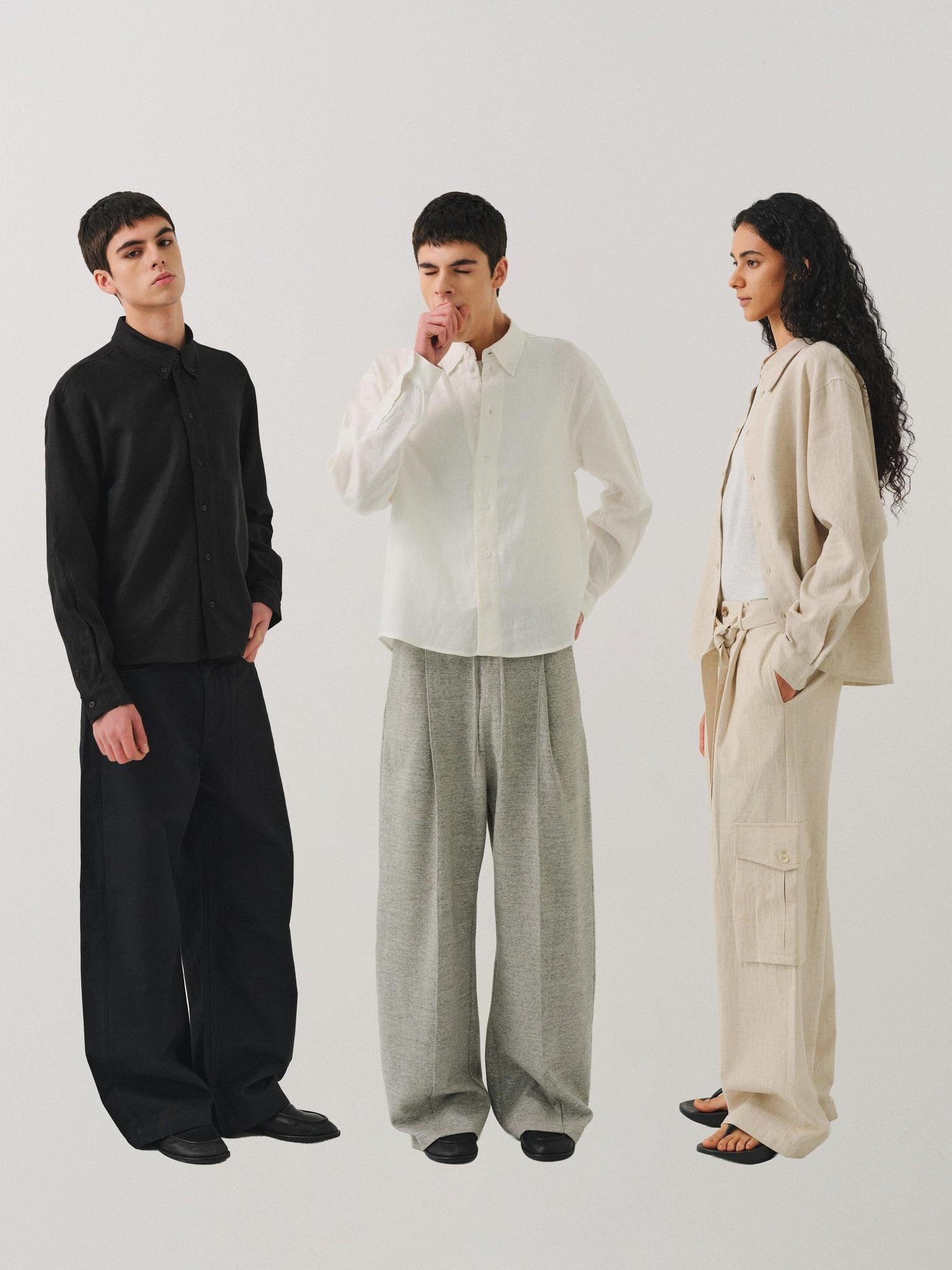 VLABMADE Breathable Ultralight Linen Button Loose Cropped Men Long Sleeve Shirts