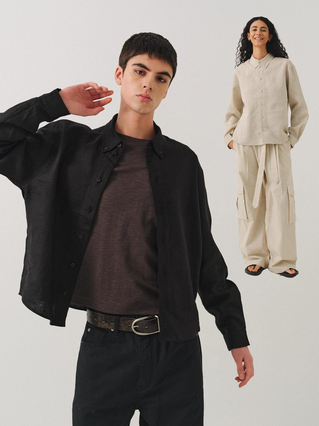 VLABMADE Breathable Ultralight Linen Button Loose Cropped Men Long Sleeve Shirts