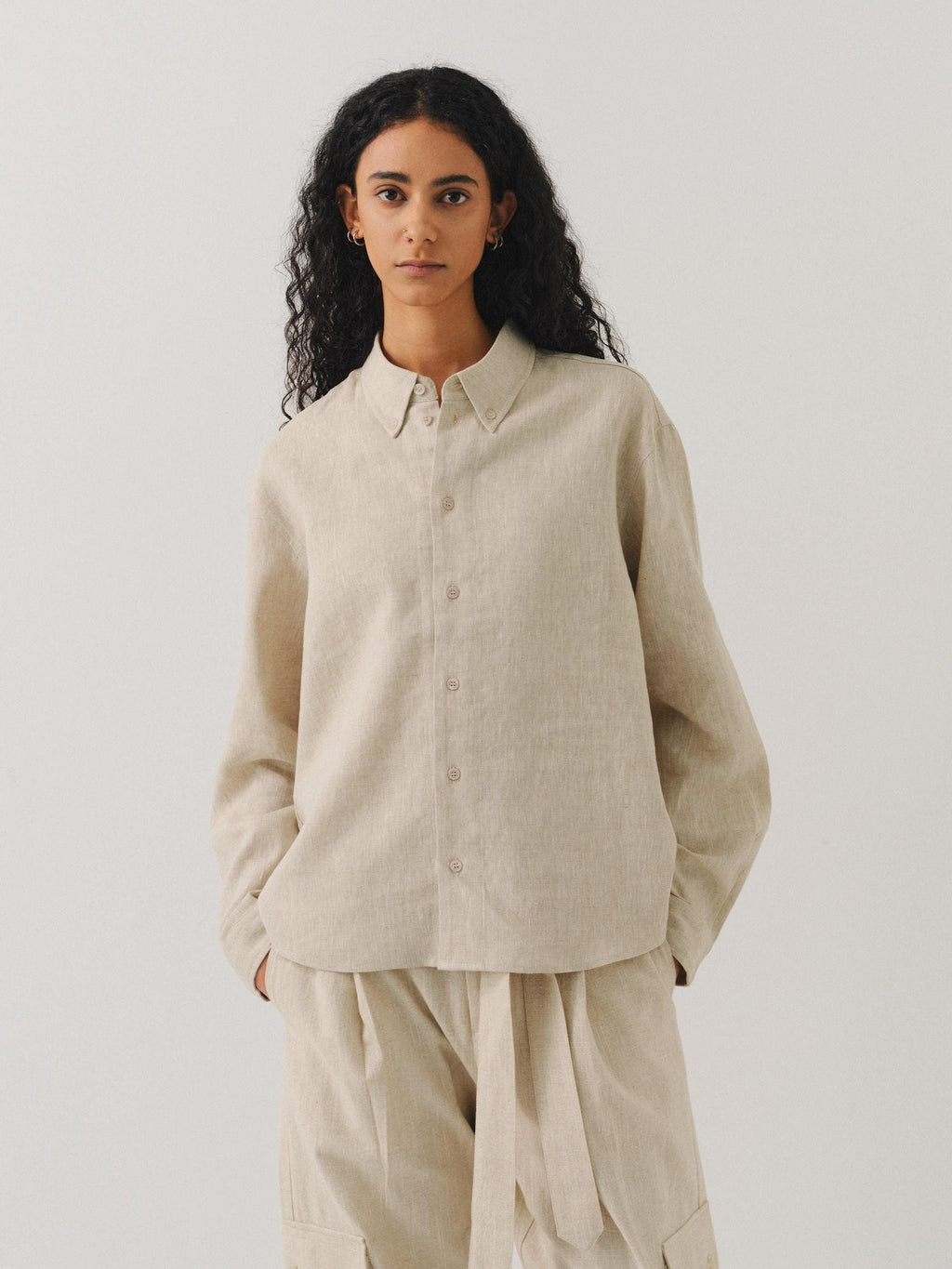 VLABMADE Breathable Ultralight Linen Button Loose Cropped Men Long Sleeve Shirts
