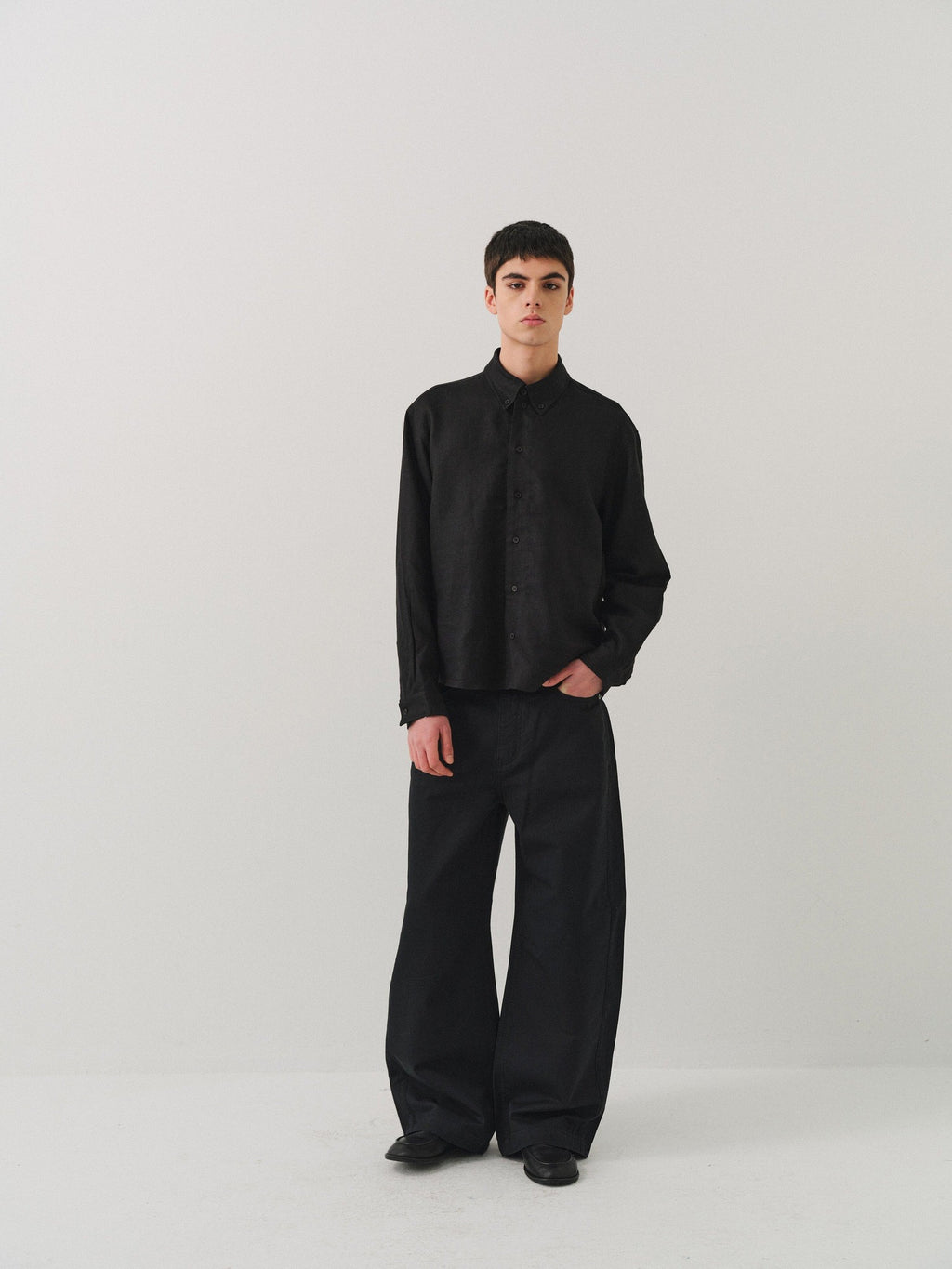 VLABMADE Breathable Ultralight Linen Button Loose Cropped Men Long Sleeve Shirts