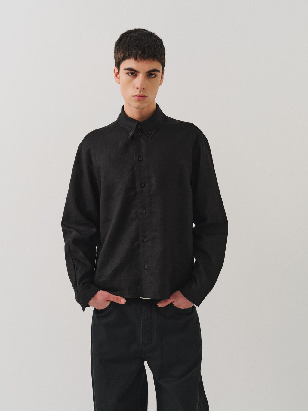 VLABMADE Breathable Ultralight Linen Button Loose Cropped Men Long Sleeve Shirts