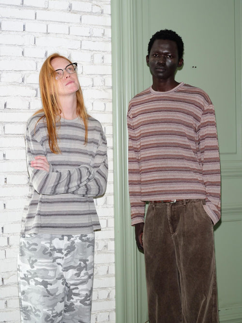 VLABMADE Breathable Wrinkle Resistant Washed Striped Loose Unisex Long Sleeve T-Shirts